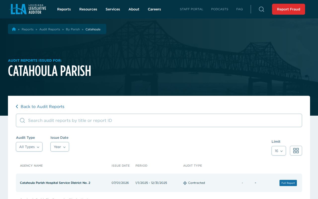 Catahoula Parish criminal history public audit inventory