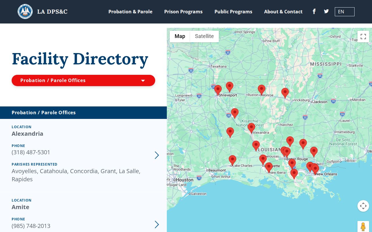 Catahoula Parish criminal history probation and parole office directory