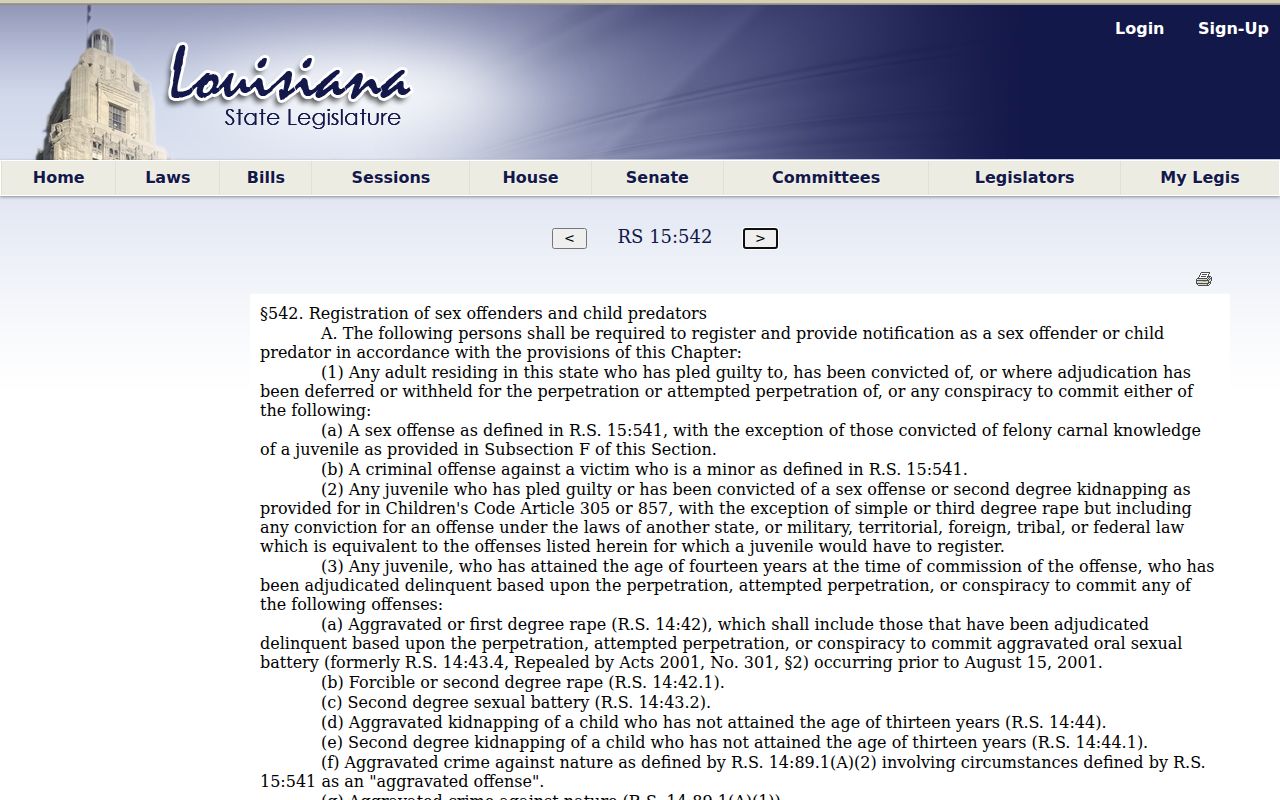 Catahoula Parish sex offender registration duties under Louisiana law